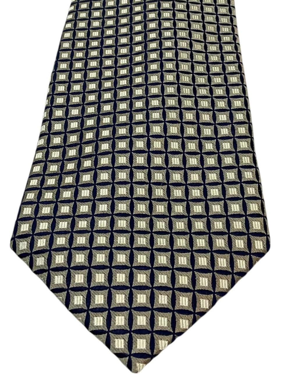 Valerio Garati Handmade Pure Silk Geometric Tie Blue Gold 58”